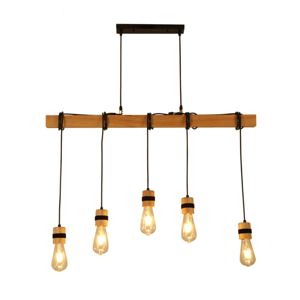 Industrial Wooden Pendant Light Fixture, AC85-265V Ceiling Lamp Chandelier, Bulb Not Included