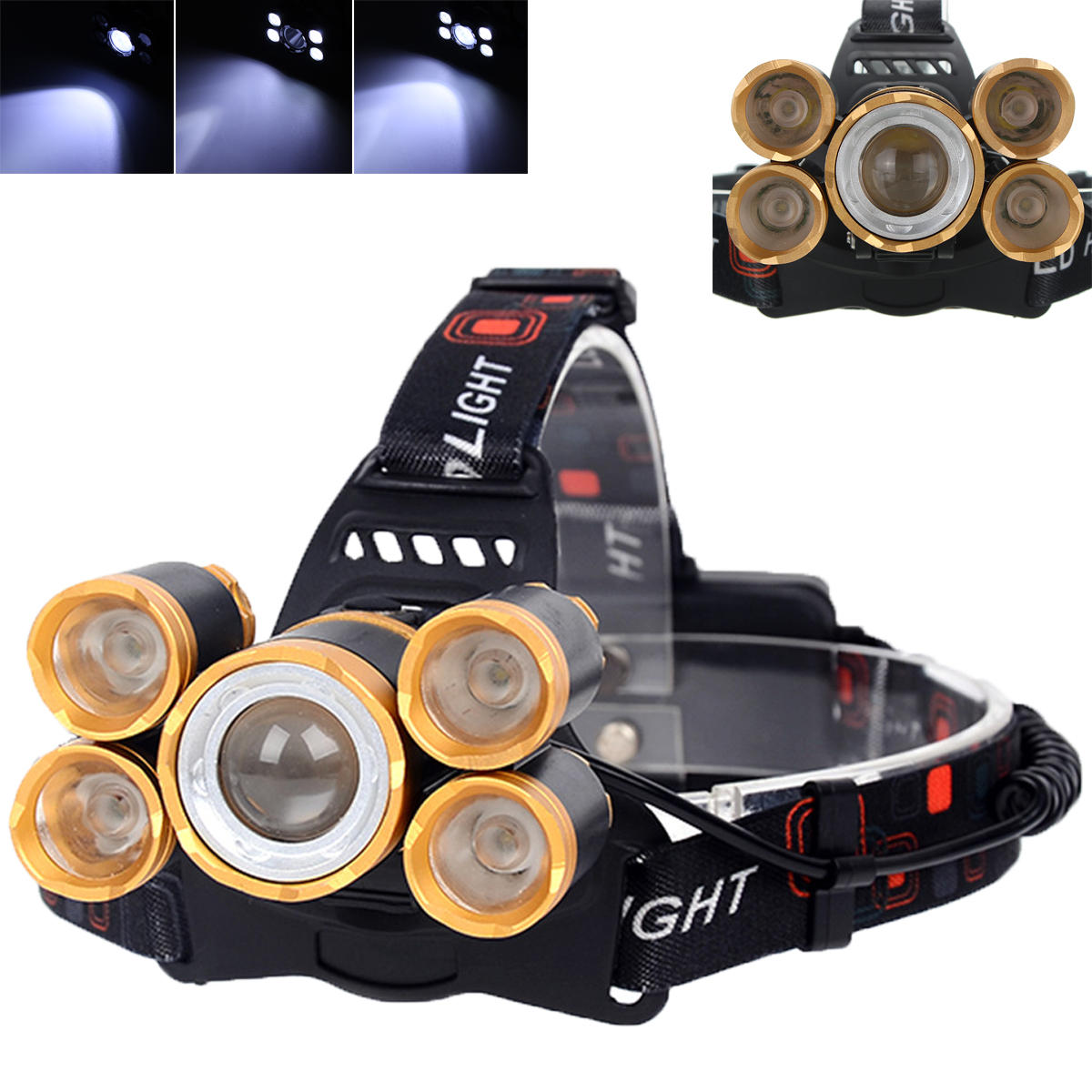 2500 Lumens Bicycle Headlamp with 4 Switch Modes, T6+ 4XPE White Light, Mechanical Zoom