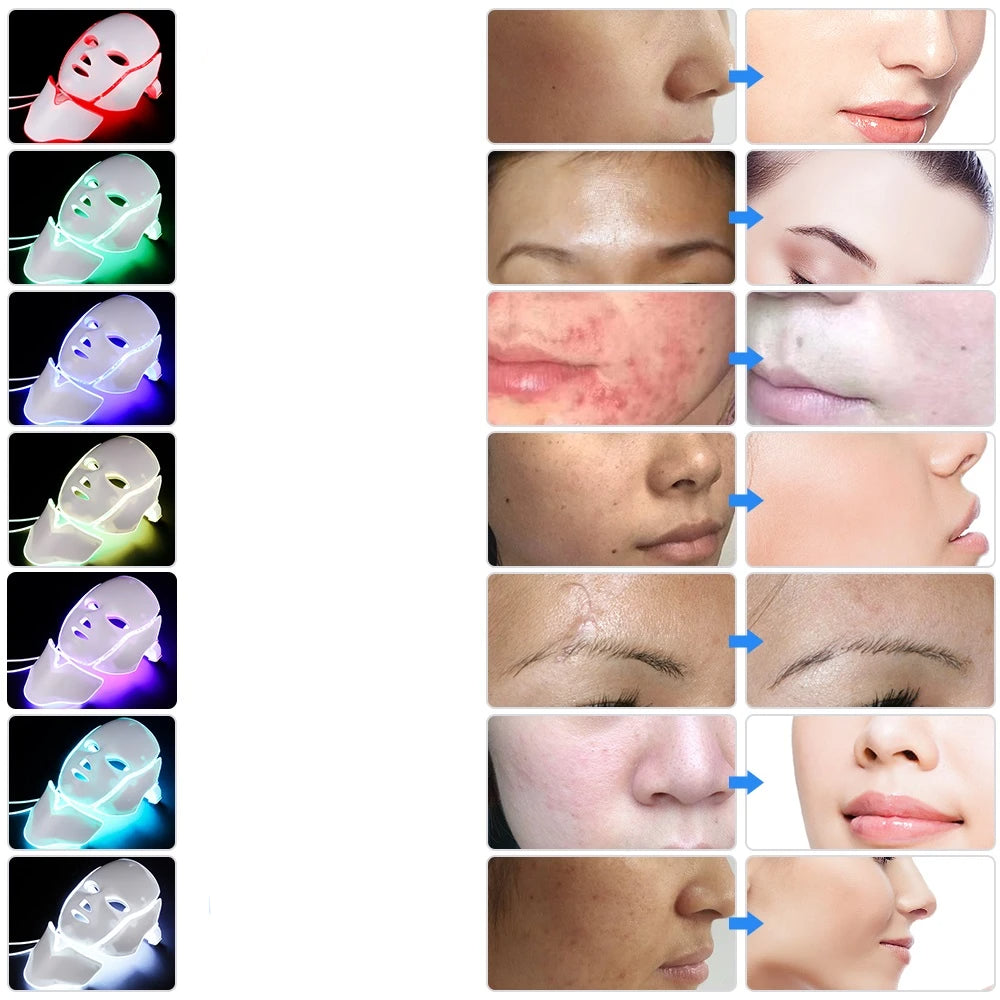 7 Colors Led Facial Mask Korean Acne Neck Beauty Therapy Machine Light