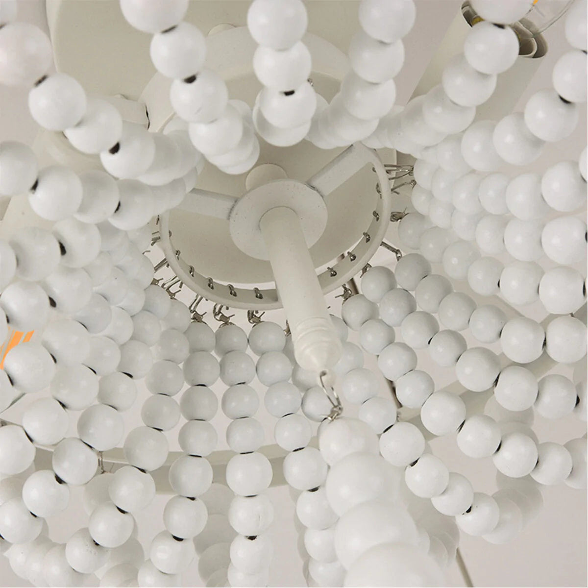 Retro Wooden Bead Chandelier Lighting Fixture - White Ceiling Pendant Light, Bulbs Not Included