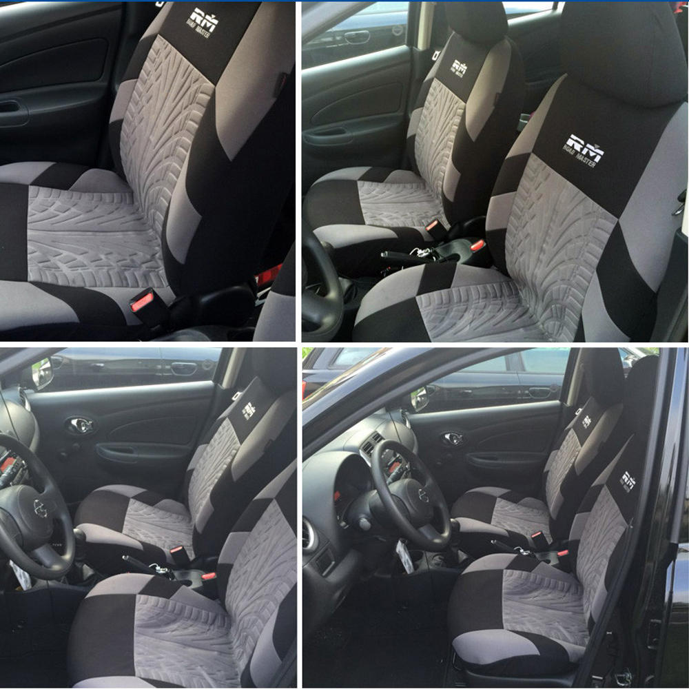 Universal Double Seat Fabric Car Front Seat Cover Cushion Protector - Full Surround, Black and Grey