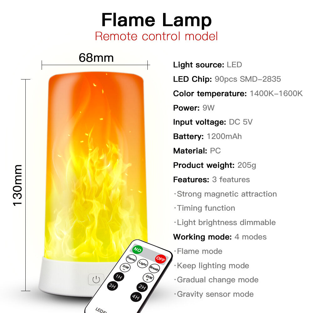 Flame Effect Table Lamp - USB Rechargeable Night Light for Restaurant, Bar, Bedroom, Living Room Decor