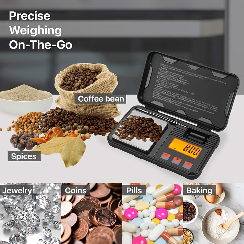 Mini Portable Electronic Scale with Tweezers, LCD Light & 50g Calibration Weight
