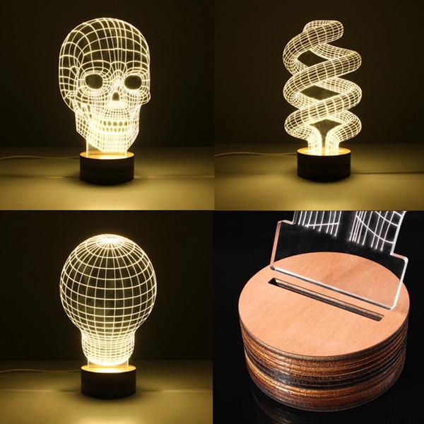 3D Visual LED Table Lamp - Energy Saving Wooden Night Light for Holidays