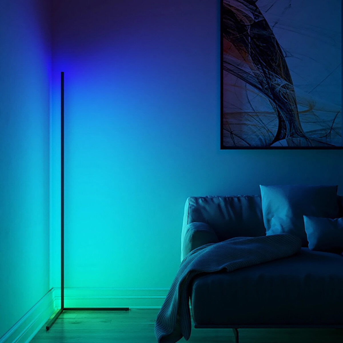 Colorful 3000K Dimming RGB Remote LED Floor Lamp - Modern Black & White Design