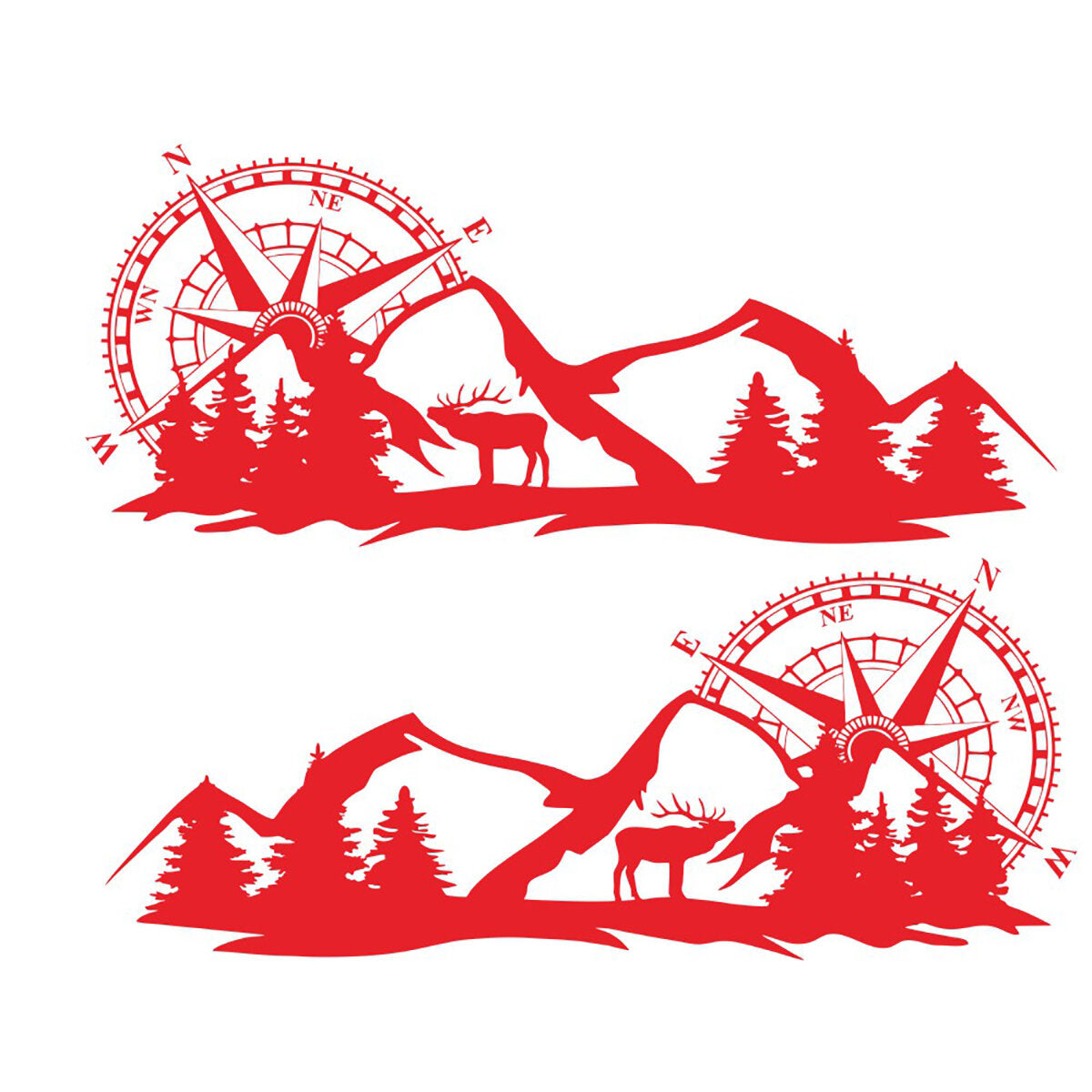 2pcs Set Large Compass Navigation & Mountain Deer Body Sticker Decals for Camper Van, Motorhome, Boat, Motorcycle