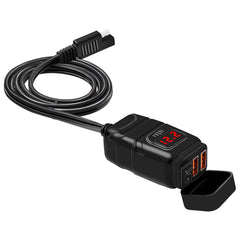 12V/24V QC3.0 Waterproof Motorcycle Dual USB Charger with LED Voltmeter