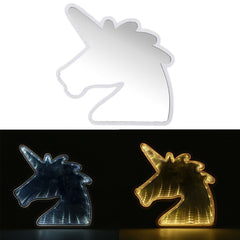 Creative Cute Unicorn LED Tunnel Night Light - Mirror Lamp for Kids, White/Warm White Atmosphere Light