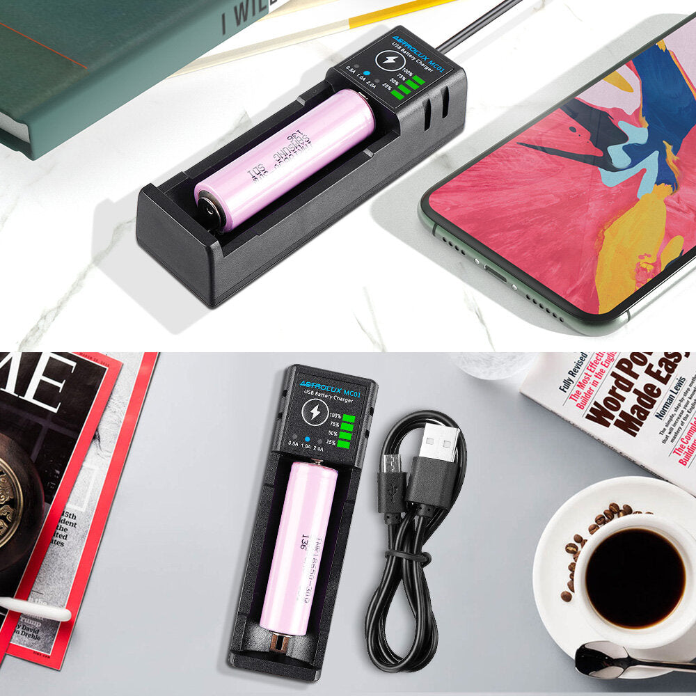 2-in-1 USB Mini Battery Charger & Power Bank for 18650, 21700, 26650, 14500 Li-ion Batteries - Portable & Current Optional