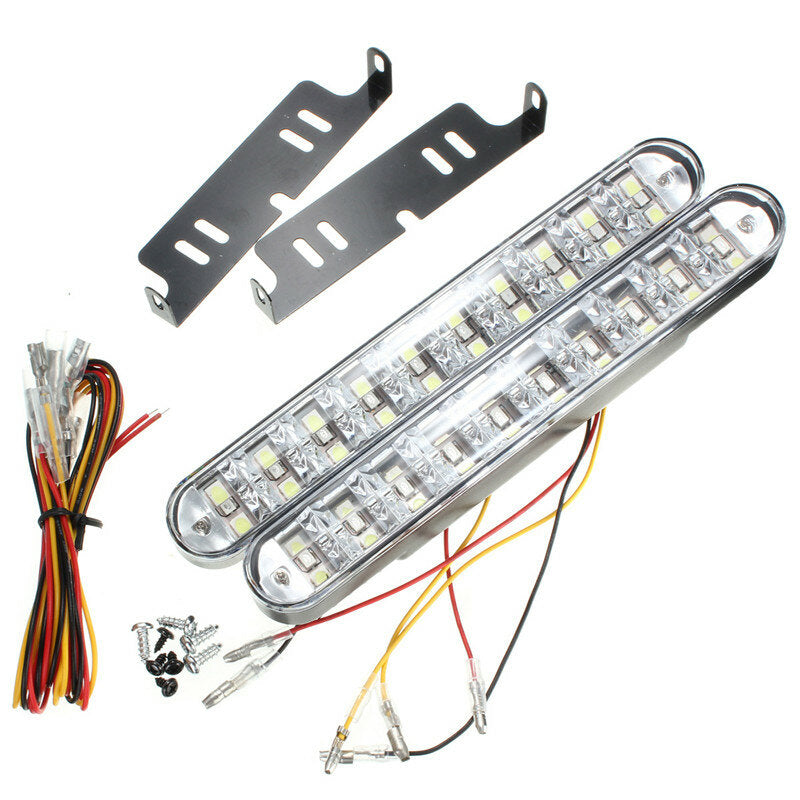 2pcs White 10SMD 3528 Yellow LED Car DRL Daytime Running Lights with Turn Signals
