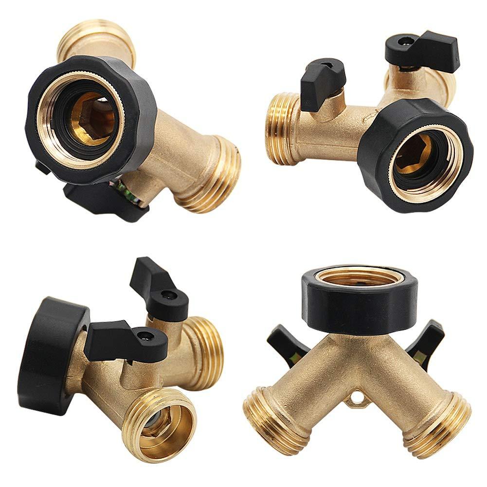 3/4 Inch 2-Way Brass Hose Faucet Manifold Garden Tap Splitter Y-Type Shut Off Valve