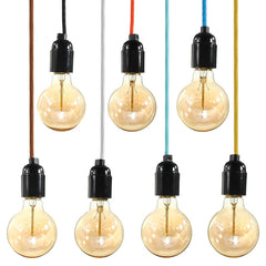 Vintage Industrial Fabric Cable Pendant Lamp with Filament Light Bulb Holder Base 110V-240V