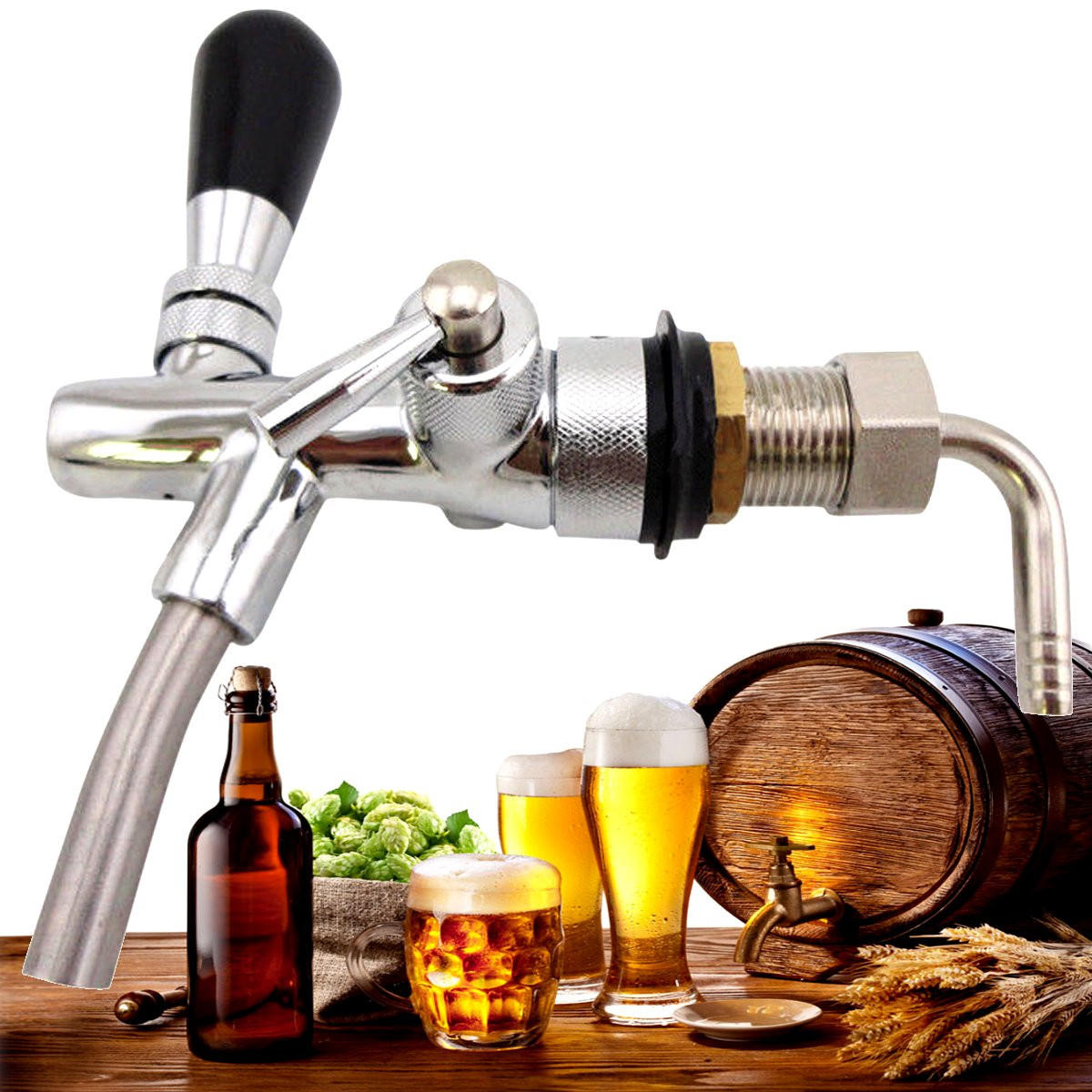 Draft Kegerator Faucet Flow Controller Kit with Chrome Plating Shank G5/8 Tap and Bottle Opener