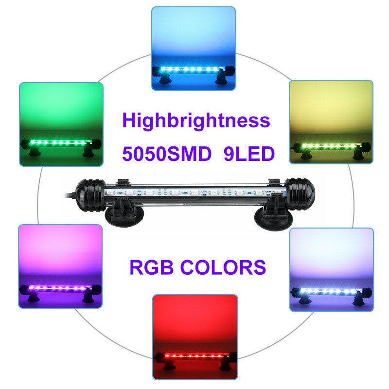 18cm 5050SMD 9LED RGB Aquarium Fish Tank Light - Submersible Waterproof Bar Strip Lamp