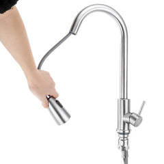 Stainless Steel Kitchen Sink Faucet with Pull Out Spout Spray, 360 Degree Rotating Basin Mixer Tap G1/2