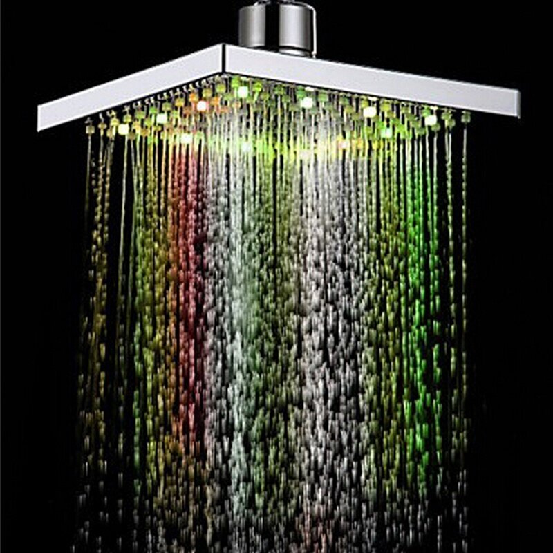6" ABS Square Showerhead, 360 Degree Adjustable, 7-Color LED, Temperature-Controlled, Auto-Changing Top Spray