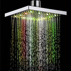 6" ABS Square Showerhead, 360 Degree Adjustable, 7-Color LED, Temperature-Controlled, Auto-Changing Top Spray