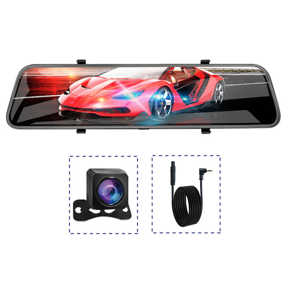 12" Touch Car DVR Dash Cam Mirror, Dual Lens, 1080P Rear View Camera, GPS, Stream Media Video Recorder