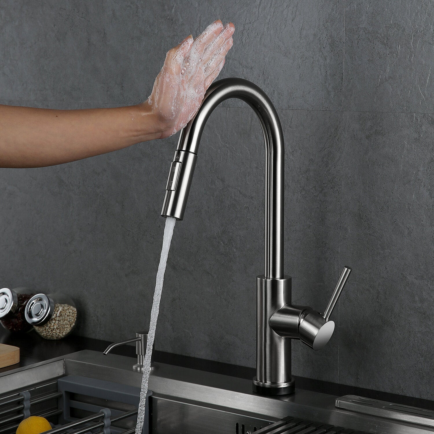 304 Stainless Steel Pull Out Kitchen Faucet - 360 Degree Swivel, Splash Proof, Hot & Cold Mixer Tap
