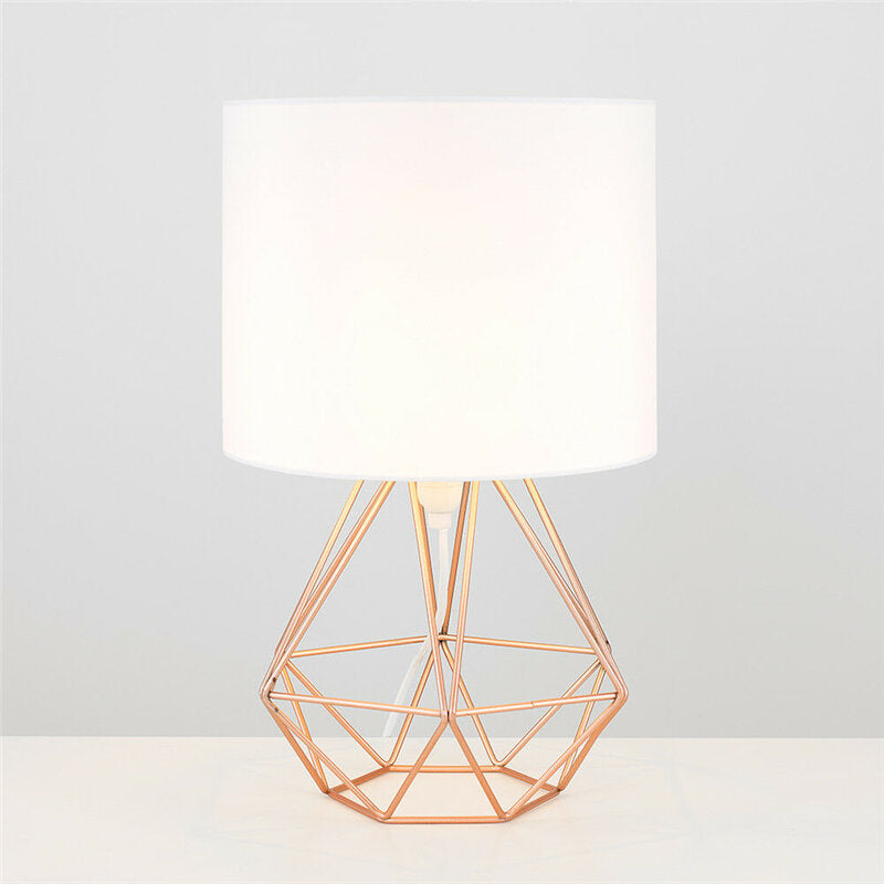 Modern Geometric Bedside Table Lamp with Shade - Hollowed Out Design for Bedroom