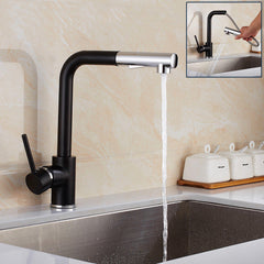Modern Black Brass Kitchen Sink Faucet with 360 Degree Rotating Pull-Out Spray and Single Hole Basin Mixer Tap