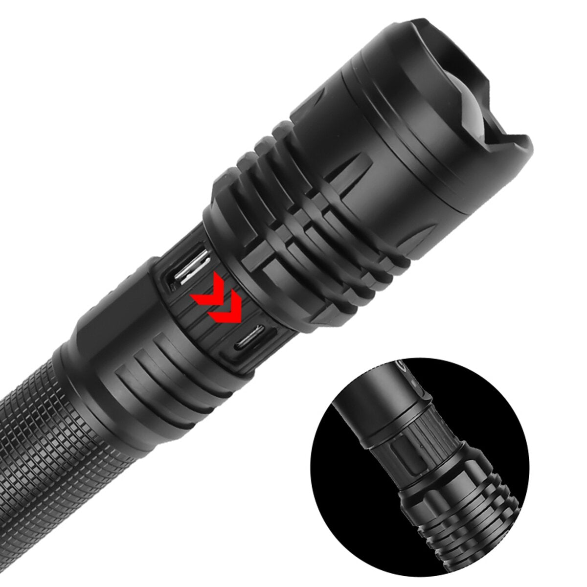 Bright 26650/18650 Powerful LED Flashlight - USB Rechargeable, Charging Indicator, Long Throw, Strong Searchlight