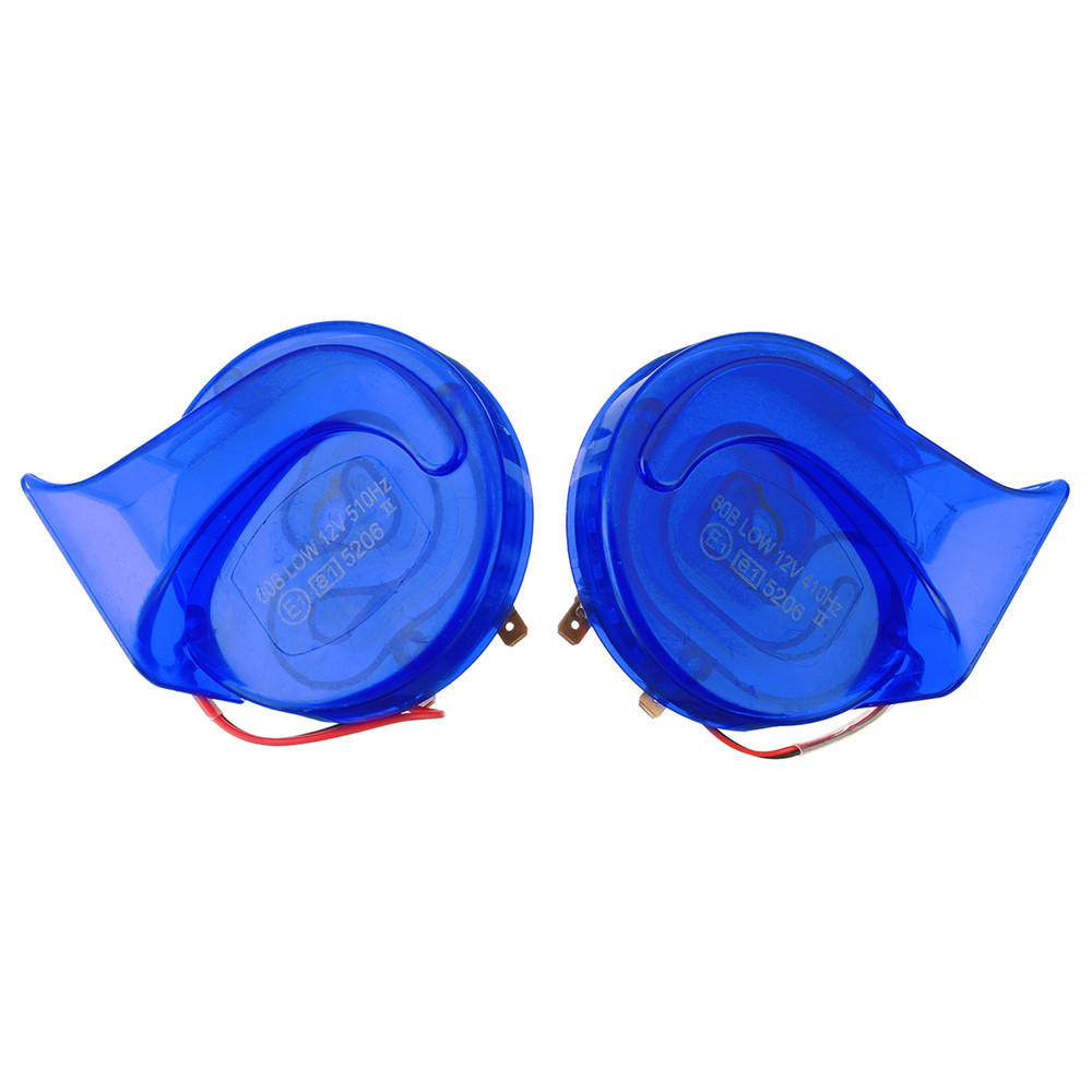 Pair of 12V 110dB Universal Blue Super Loud Air Snail Horns for Car, Van, and Motorcycle