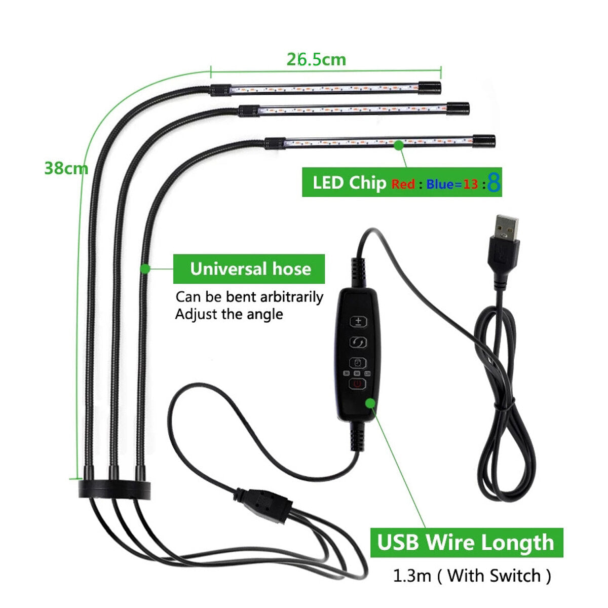 Remote Control 4-Head LED Grow Light with Tripod for Indoor Plants