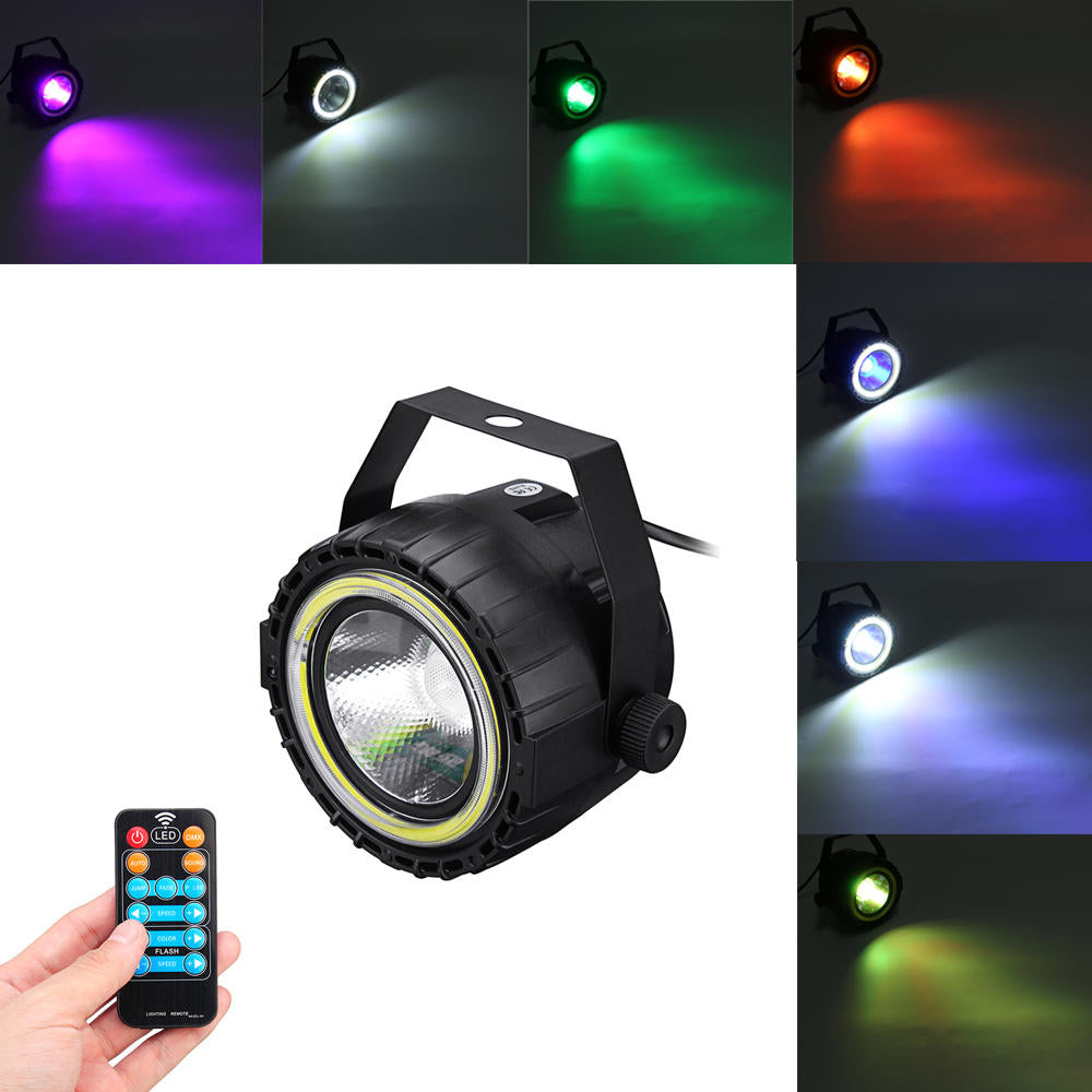 15W RGB White COB LED Stage Light, AC90-240V, Remote Control, Sound-Activated Par Lamp for Christmas