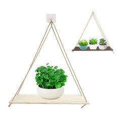 Wooden Hanging Swing Shelf - Floating Rope Wall Display Rack for Home Decor