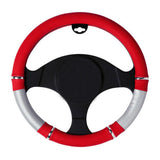 Universal PVC Leather Steering Wheel Cover for Cars and Trucks, 37-39 CM, Red and Silver