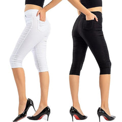 Women's Cotton Blend Yoga Cropped Pants with Pockets - Calf-Length, Daily Wear Sports