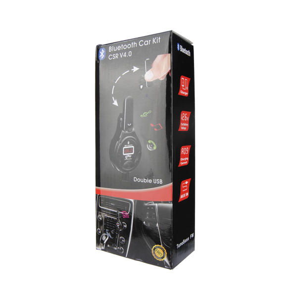 Car Kit FM Transmitter with MP3, Hands-Free Calling, and Dual USB Charger