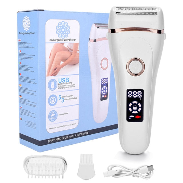 Painless Electric Razor for Women - USB Charging, Waterproof, LCD Display, Wet & Dry Use